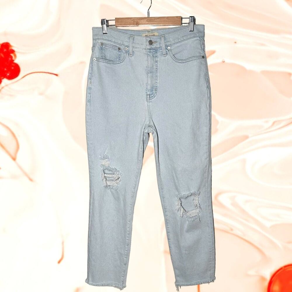 MADEWELL Momjean Slim Straight High Rise Baggy Relaxed Frayed Raw Hem Ripped 28